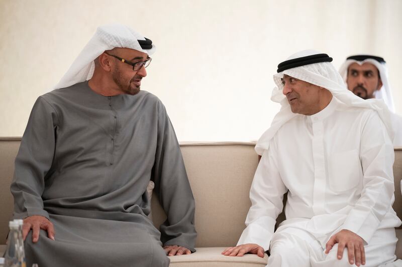 Sheikh Mohamed meets GCC secretary general Jasem Al Budaiwi at the reception