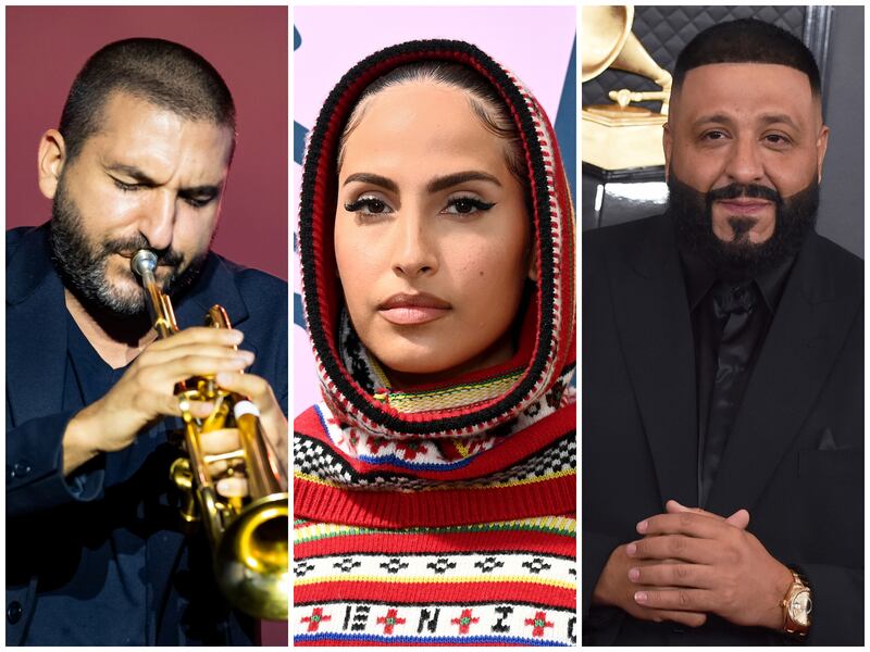 Lebanese-French trumpeter and composer Ibrahim Maalouf, Swedish-Iranian singer Snoh Aalegra and Palestinian-American rapper DJ Khaled are all nominees in the 65th Grammy Music Awards. Photo: Getty