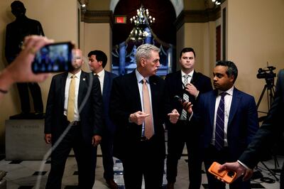 Speaker of the House Kevin McCarthy speaks to CNN's Manu Raju at the US Capitol. Getty / AFP