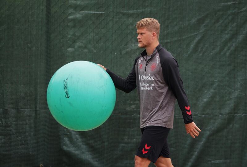 Denmark's Andreas Cornelius during training ahead of the Euro 2020 last-16 game against Wales. Reuters