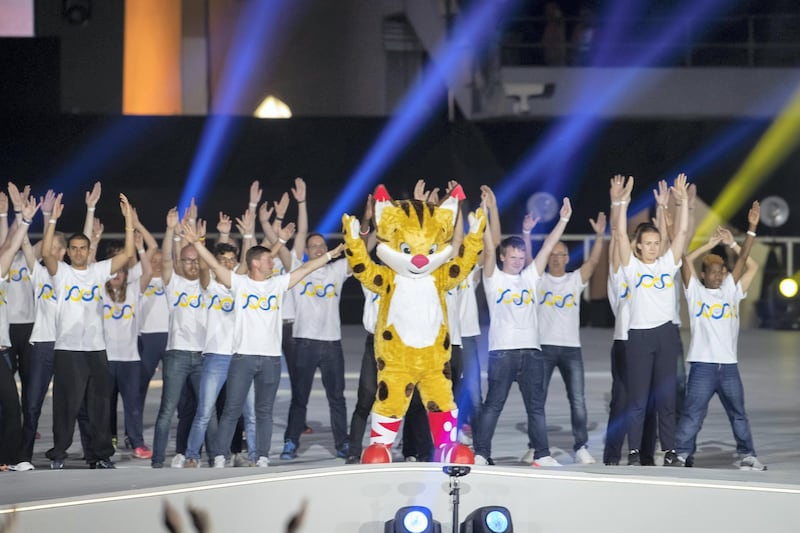 ABU DHABI, UNITED ARAB EMIRATES - March 21, 2019: Performers participate in the closing ceremony of the Special Olympics World Games Abu Dhabi 2019, at Zayed Sports City. 
( Ryan Carter for the Ministry of Presidential Affairs )
---