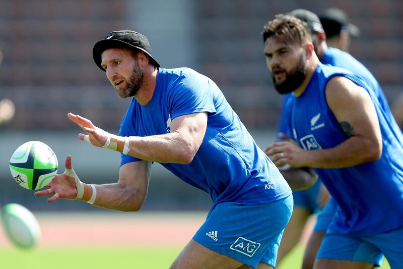 Kieran Read of the All Blacks runs through drills during a training session at Kashiwa no Ha Park Stadium  in Kashiwa, Chiba, Japan. Getty Images