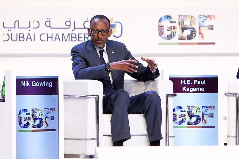 Paul Kagame, the president Rwanda, speaks at the Africa Global Business Forum. Pawan Singh / The National