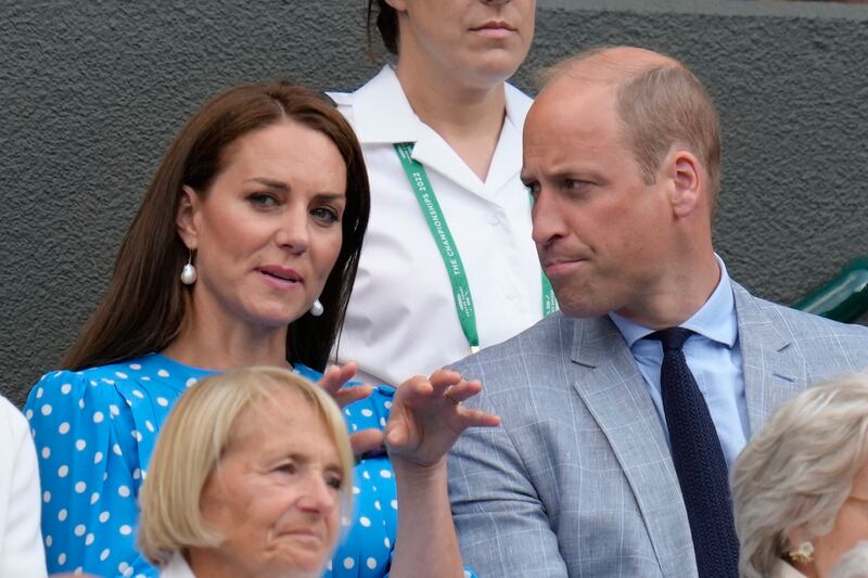 Prince William and Kate, Duchess of Cambridge sit on No  1 Court during the quarterfinal match between Cameron Norrie and David Goffin. AP
