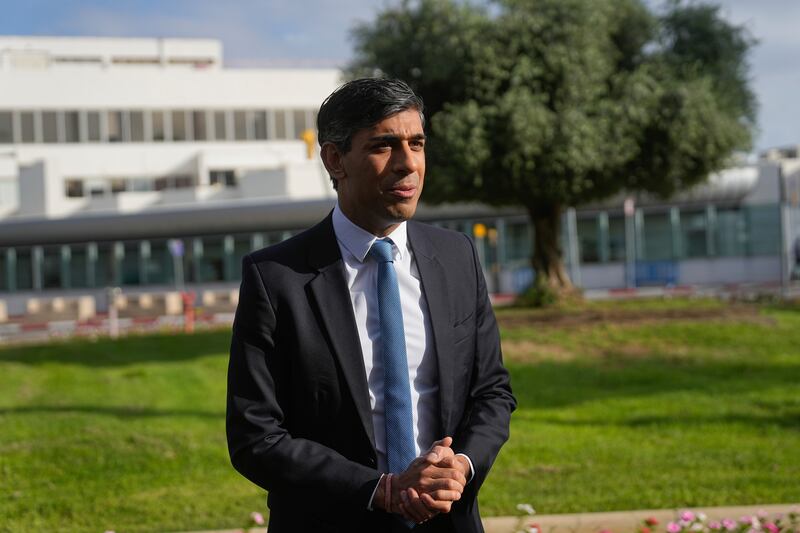 British Prime Minister Rishi Sunak at Ben Gurion Airport, near Tel Aviv. He has met several regional leaders during a trip to the Middle East. AP
