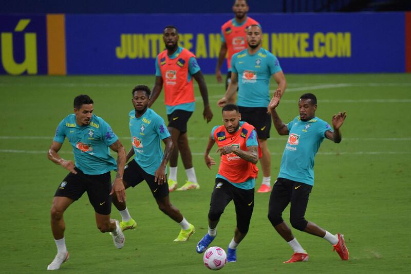 Brazil's Neymar takes part in a training session at the Arena da Amazonia Stadium. AFP