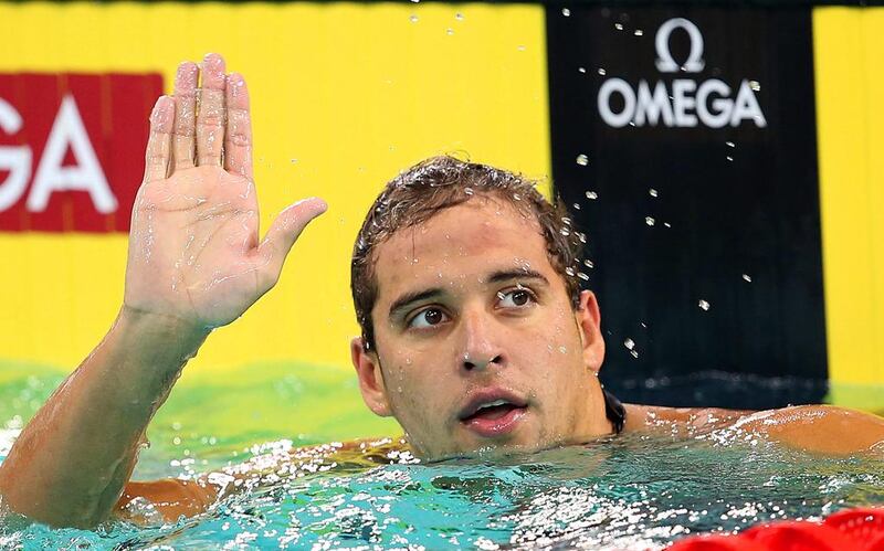 Chad Le Clos of South Africa was still upset with himself despite winning medals and boosting his Fina Swimming World Cup lead in Dubai on Friday.  Ali Haider / EPA