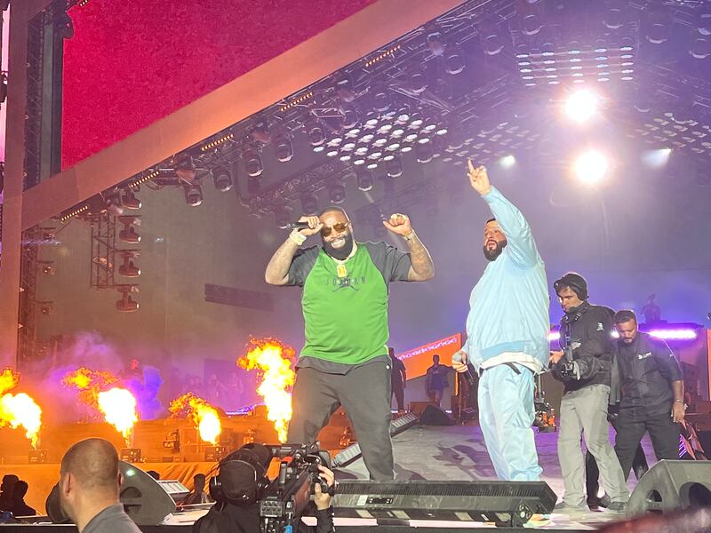 Rick Ross and DJ Khaled at Soundstorm festival. Saeed Saeed / The National
