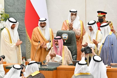 Emir of Kuwait Sheikh Nawaf Al Ahmad Al Jaber Al Sabah attends the inauguration of the 2nd term of the 16th legislative session of the National Assembly, in Kuwait City, Kuwait, in October 2021. EPA