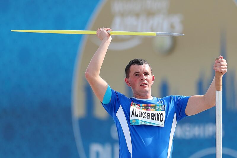 Oleksandr Aliekseienko of Israel in action during the Men's Javelin Throw F34 at the World Para Athletics Championships in Dubai, United Arab Emirates.  EPA