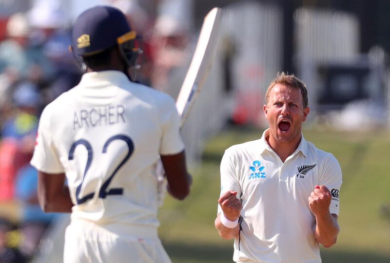 New Zealand's Neil Wagner celebrates after dismissing England batsman Jofra Archer. AFP