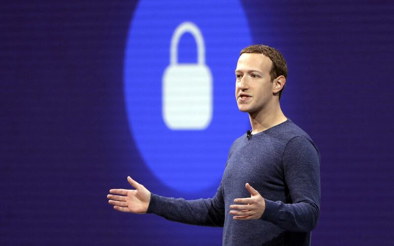 FILE- In this May 1, 2018, file photo, Facebook CEO Mark Zuckerberg delivers the keynote speech at F8, Facebook's developer conference in San Jose, Calif. Details from more than 500 million Facebook users have been found available on a website for hackers. The information appears to be several years old, but it is another example of the vast amount of information collected by Facebook and other social media sites, and the limits to how secure that information is. (AP Photo/Marcio Jose Sanchez, File)