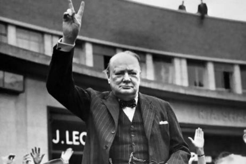 Undated picture of Sir Winston Churchill making the victory sign.