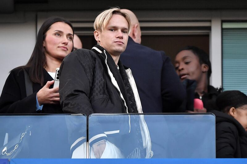 Mykhaylo Mudryk in the stands at Stamford Bridge. EPA
