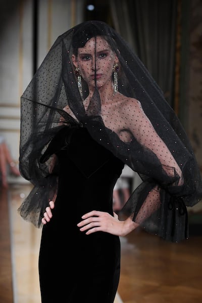 PARIS, FRANCE - JULY 03:  A model walks the runway during the Giorgio Armani Prive Haute Couture Fall Winter 2018/2019  show as part of Paris Fashion Week on July 3, 2018 in Paris, France.  (Photo by Pascal Le Segretain/Getty Images)