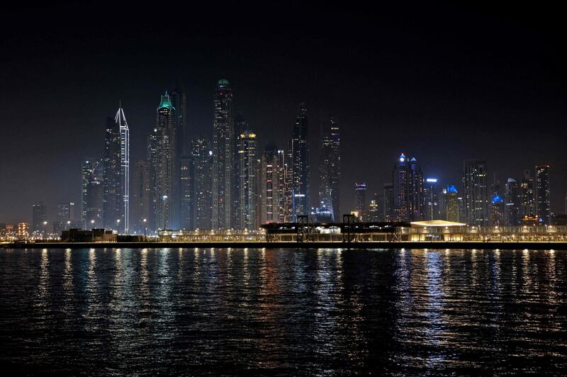 This picture taken on April 20, 2021 shows a view of the Dubai Marina. / AFP / GIUSEPPE CACACE
