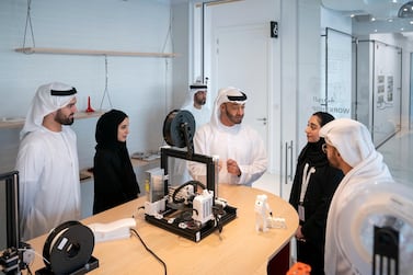 Sheikh Mohamed bin Zayed, Crown Prince of Abu Dhabi and Deputy Supreme Commander of the Armed Forces, tours Youth Hub Abu Dhabi. Hamad Al Kaabi / Ministry of Presidential Affairs