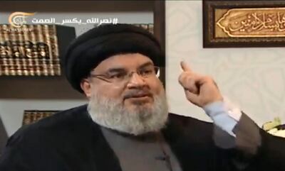 CORRECTION / This image grab from Al-Mayadeen TV channel on January 26, 2019 shows Lebanese leader of the Hezbollah movement Hassan Nasrallah speaks in a television interview. Israel took "years" to discover cross-border tunnels from Lebanon, Nasrallah said today in a rare television interview. / AFP / Al-Mayadeen / STR
