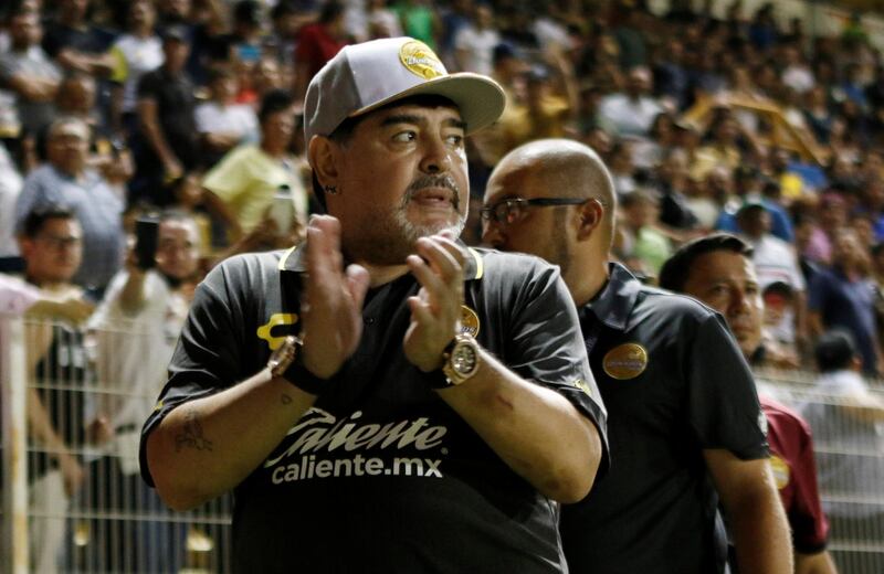 Maradona applauds fans after the match. Reuters