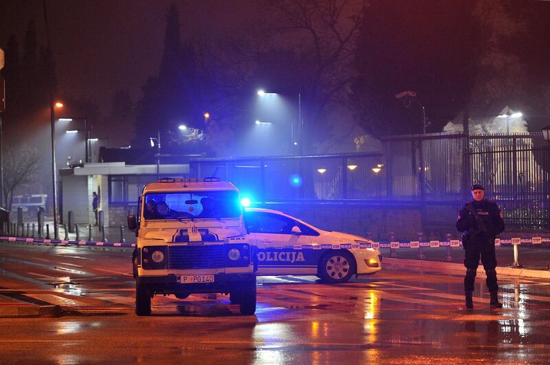 An unknown attacker blew himself up after throwing a suspected grenade into the embassy compound in Podgorica, the Montenegrin. Savo Prelevic / AFP Photo