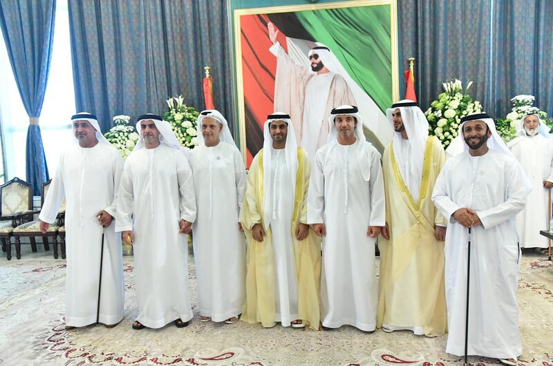 <p>Sheikh Saif bin Zayed, Deputy Prime Minister and Minister of Interior, Sheikh Hazza in Zayed,&nbsp;Deputy Chairman of Abu Dhabi Executive Council, and Sheikh Sultan bin Khalifa,&nbsp;Adviser to the UAE President, attend&nbsp;a wedding reception on Tuesday. Wam</p>
