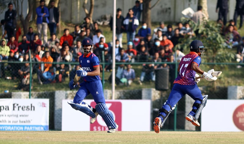 Aasif Sheikh and Rohit Kumar Paudel of Nepal run between the wickets