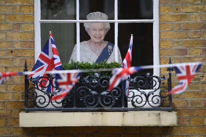 A cut out of Queen Elizabeth II in a window near Windsor Castle. EPA