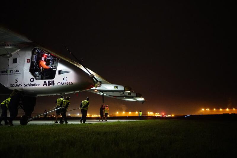 Solar Impulse prepares to take off from Tulsa International Airport on Saturday. EPA