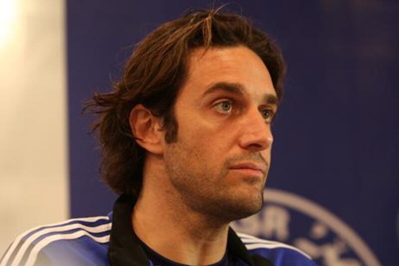 DUBAI , UNITED ARAB EMIRATES Ð Feb 4 : Luca Toni , World Cup winning Italian striker during the press conference at Al Nasr Club in Dubai. ( Pawan Singh / The National ) For Sports. Story by Ahmed