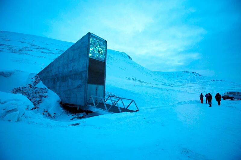 The entrance to the international gene bank Svalbard Global Seed Vault (SGSV), outside Longyearbyen on Spitsbergen, Norway. AFP