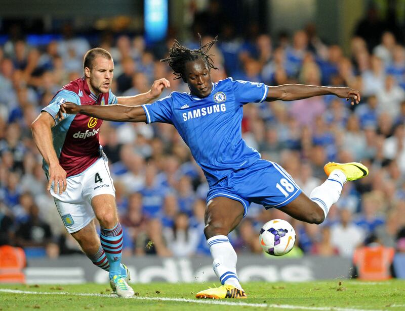 Romelu Lukaku shoots at goal for Chelsea during a Premier League game against Aston Villa in August 2013. AFP