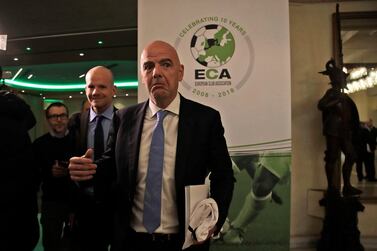 Fifa president Gianni Infantino leaves at the end of European Club Association's (ECA) general assembly. Alessandra Tarantino / AP Photo