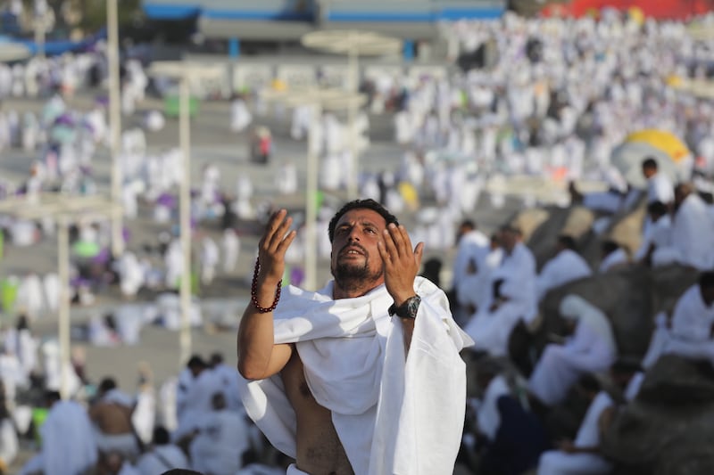 A Muslim man prays on Mount Arafat. EPA