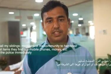 The driver, Muhammad Nazem, filmed an appeal for Dubai Police encouraging others to be honest. Courtesy Dubai Police