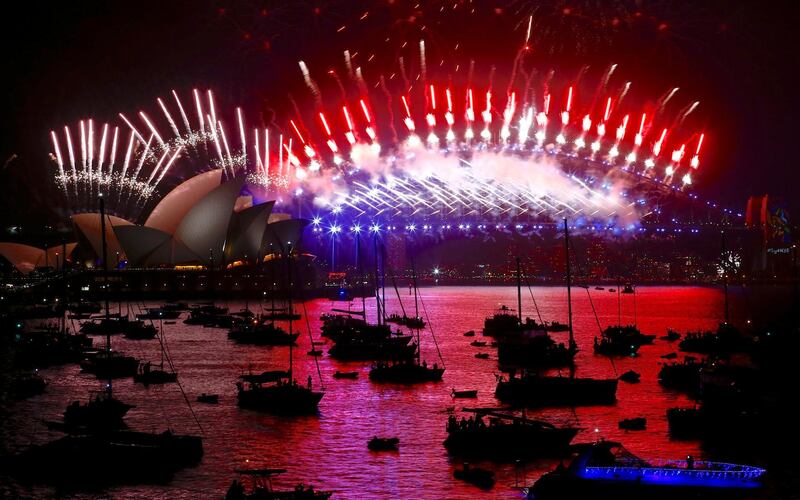 Fireworks light up the Sydney Harbour Bridge and Sydney Opera House during new year celebrations on Sydney Harbour, Australia. David Gray / Reuters
