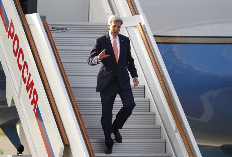 The US secretary of state John Kerry arrives at Vnukovo-II airport on July 14, 2016, on a trip to Moscow to hold talks with Rusian foreign minister Sergei Lavrov and president Vladimir Putin. Yuri Kochetkov / EPA