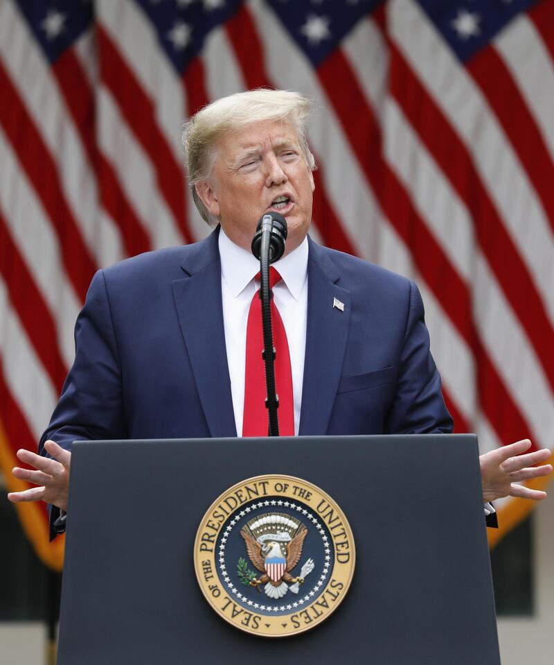 U.S. President Donald Trump speaks during a news conference with members of his administration in the Rose Garden of the White House in Washington, D.C., U.S., on Friday, May 29, 2020. Trump said the U.S. will terminate its relationship with the World Health Organization, which he has accused of being under Chinese control and failing to provide accurate information about the spread of coronavirus. Photographer: Yuri Gripas/Abaca/Bloomberg