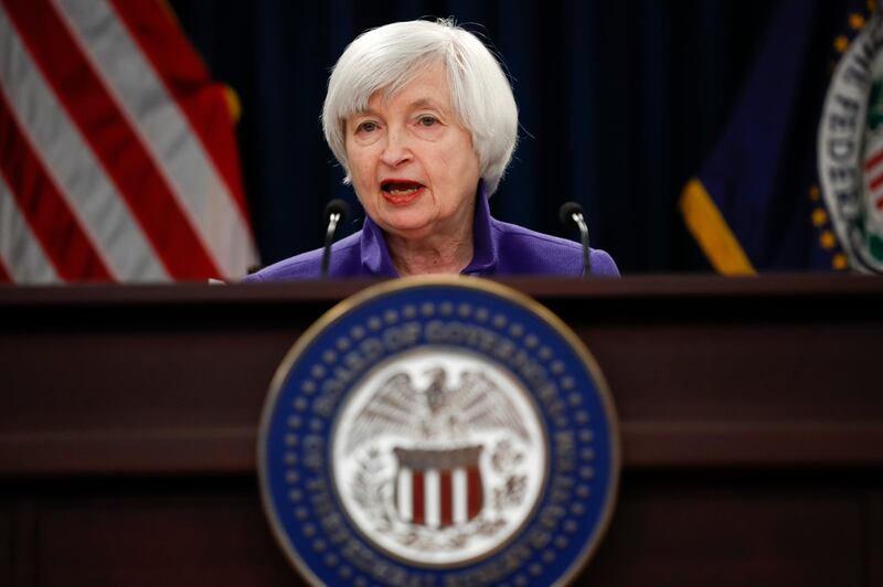 FILE - In this Dec. 13, 2017, file photo, Federal Reserve Chair Janet Yellen speaks during a news conference following the Federal Open Market Committee meeting in Washington. The Federal Reserve releases minutes from its January 2018 meeting on Wednesday, Feb. 21. (AP Photo/Carolyn Kaster, File)