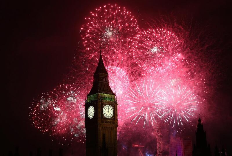 Fireworks light up the London skyline and Big Ben just after midnight on January 1, 2013. Peter Macdiarmid / Getty Images
