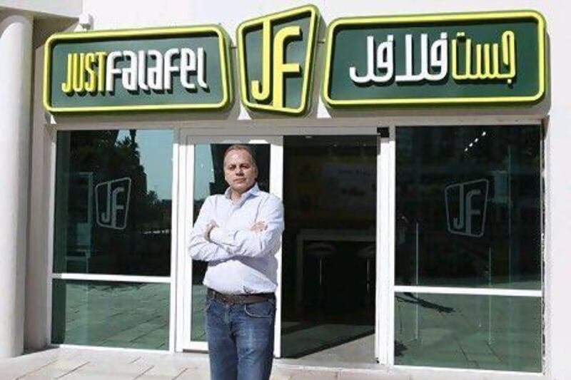 Fadi Malas, the chief executive of Just Falafel, says they have committed to opening 25 locations in the UK, primarily in London, before the end of next year. Jeffrey E Biteng / The National