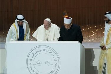 Sheikh Mohamed bin Zayed and Sheikh Mohammed bin Rashid have announced a church and mosque will be built in Abu Dhabi in honour of Pope Francis and the Grand Imam, Dr Ahmed Al Tayeb.