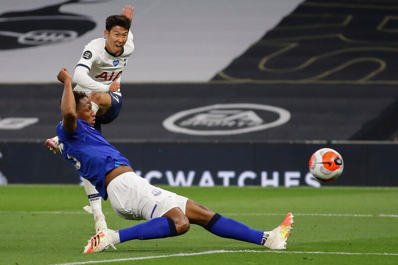 Tottenham's Son Heung-min takes a shot at goal. AP