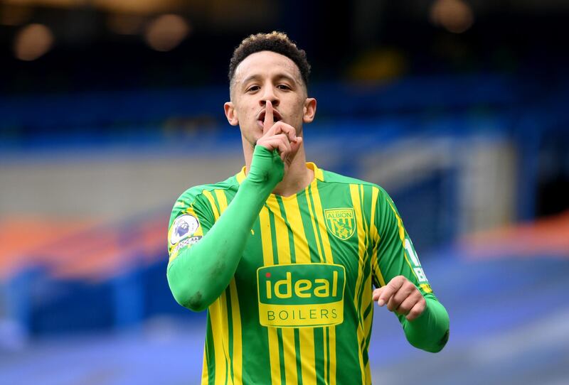 West Bromwich Albion's Callum Robinson celebrates scoring his team's fifth goal against Chelsea on Saturday. Reuters