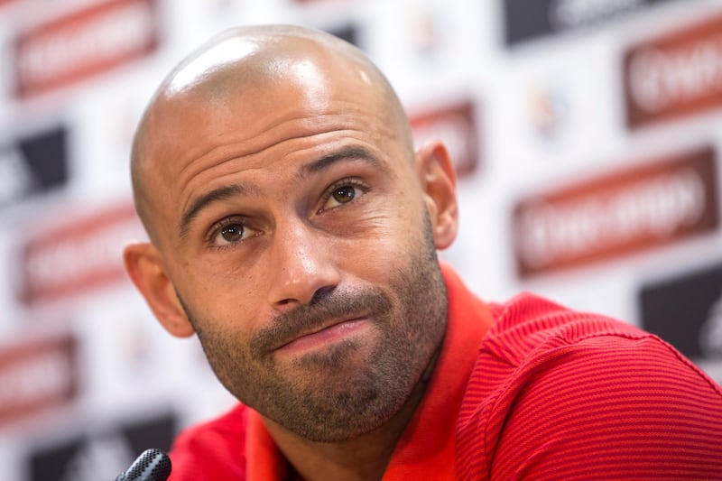 epa06468243 FC Barcelona's Javier Mascherano attends a press conference after a training session of the team at the Joan Gamper sports facilities in Barcelona, Spain, 16 August 2016 (issued 23 January 2018). Barcelona has announced that Mascherano will officially leave the club on 24 January to join Chinese soccer club Hebei Fortune.  EPA/QUIQUE GARCIA