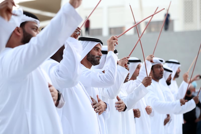 Emirati performers during UFC 267 at the Etihad Arena on Yas Island, Abu Dhabi.