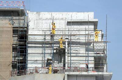 Dubai, United Arab Emirates - January 17, 2019: General View of a construction site where building is taking place. Thursday, January 17th, 2019 in Arjan, Dubai. Chris Whiteoak/The National