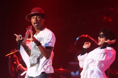 Pharrell Williams voice let him down during his Abu Dhabi F1 Grand Prix performance. The National