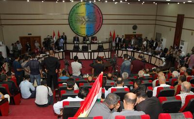 Members of the Kirkuk Provincial Council vote on the referendum in Kirkuk, Iraq August 29, 2017. REUTERS/Ako Rasheed