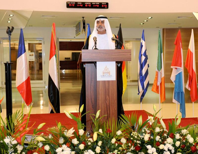 Sheikh Nahyan bin Mubarak addresses diplomats and students at the ceremony to celebrate Europe Day at the Paris-Sorbonne University. Wam