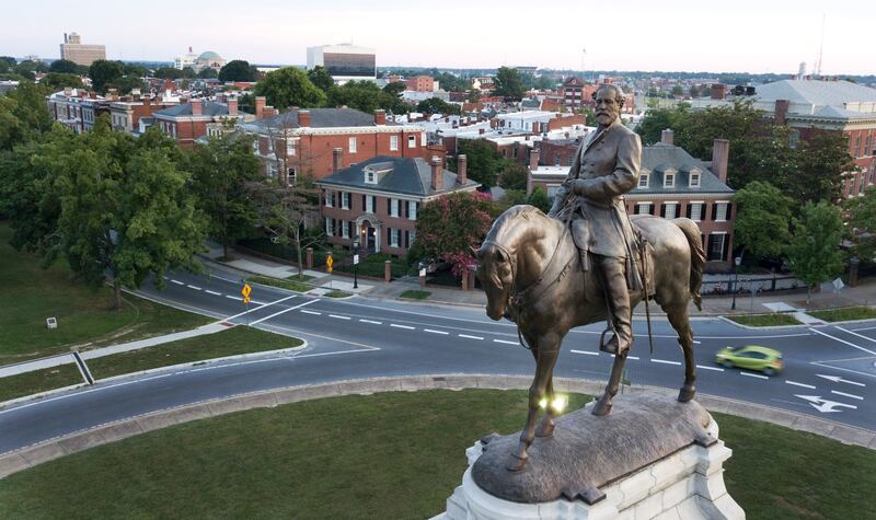 Statue of Confederate Gen Robert E Lee, since removed, in Charlottesville, Virginia. AP